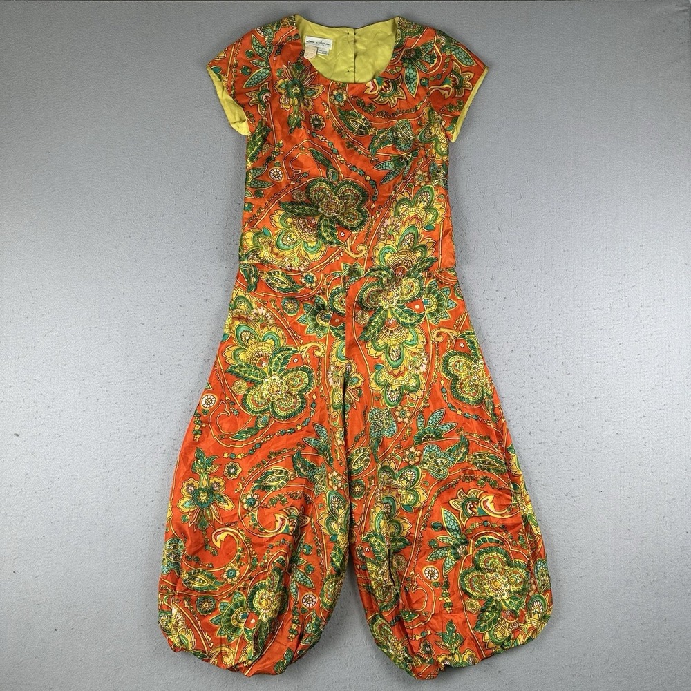 Vintage 60s 70s Alex Colman Pant Suit Women's 10 Orange Boho Psychedelic Paisley